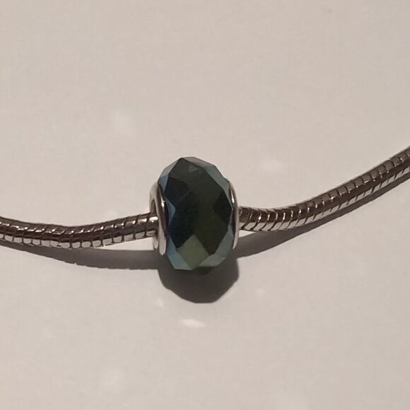 Silver Blue Iridescent Faceted‎ Glass Charm for Pandora Style Bracelet - Picture 1 of 3